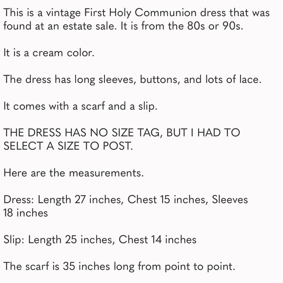 VTG First Holy Communion Dress Cream Lace 3 Piece 80s 90s Dress Slip Scarf READ - Picture 16 of 16